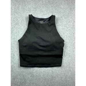 Old Navy Active PowerChill Black High Neck Light Support Crop Sports Bra Tank S